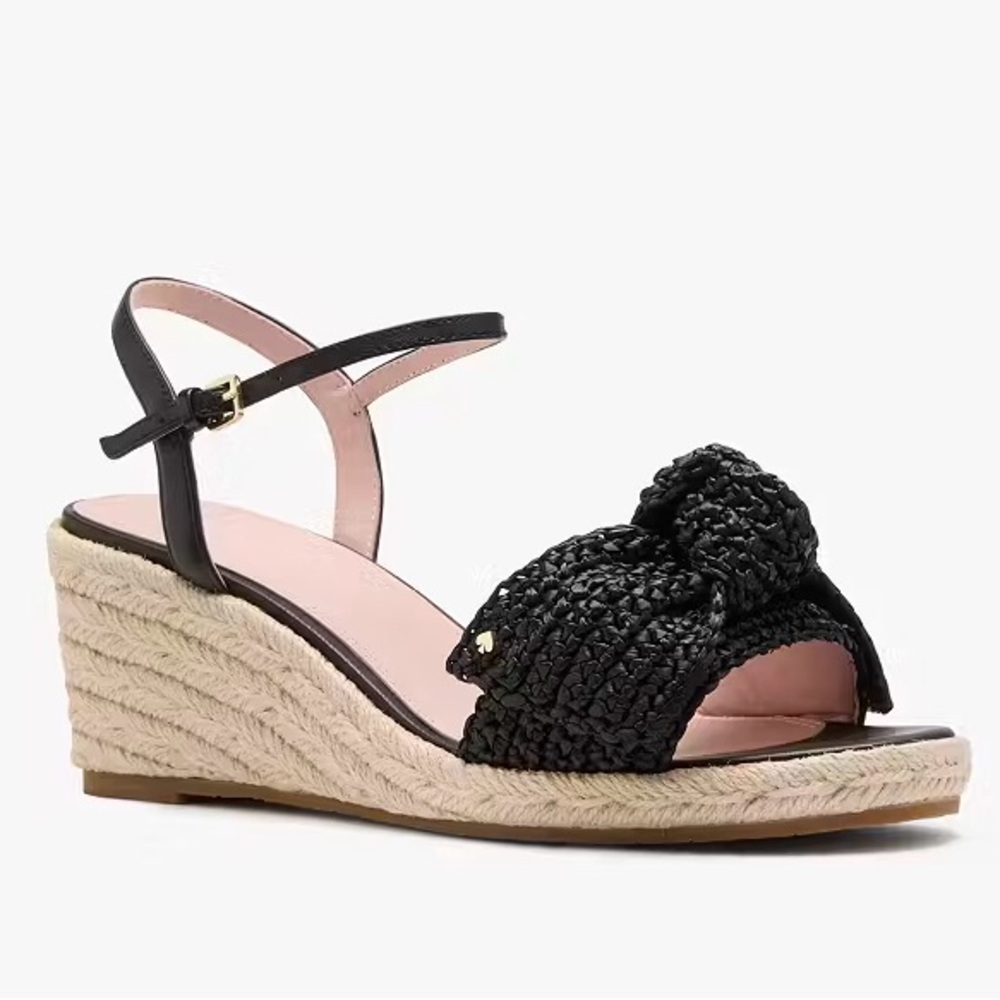 Kate Spade Women’s Leandra Black Raffia  Wedge Sandals NIB Size 9.5